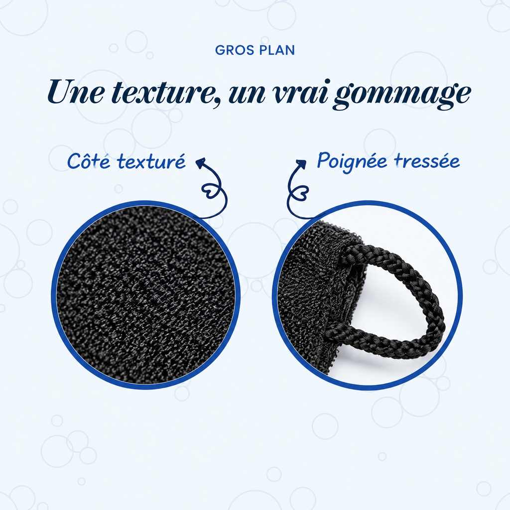 Gros plan de la texture exfoliante et de la poignée tressée
