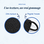 Gros plan de la texture exfoliante et de la poignée tressée